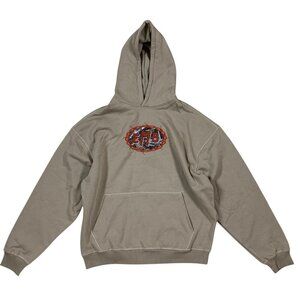 NoveaTerra EMB Graphic Hoodie Taupe Streetwear Barbed Wire Logo Cotton Large NWT